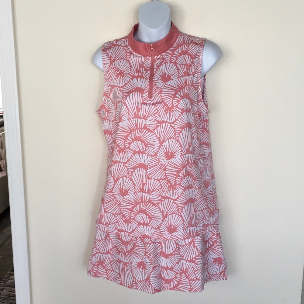 Sleeveless Pink Shell-Print Shift Dress